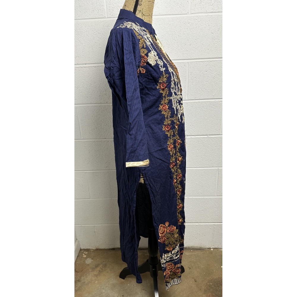 Embroidered Kurta Dress Womens Medium Blue Floral‎ Shalwar Kameez Tassel Ethnic - Picture 2 of 16